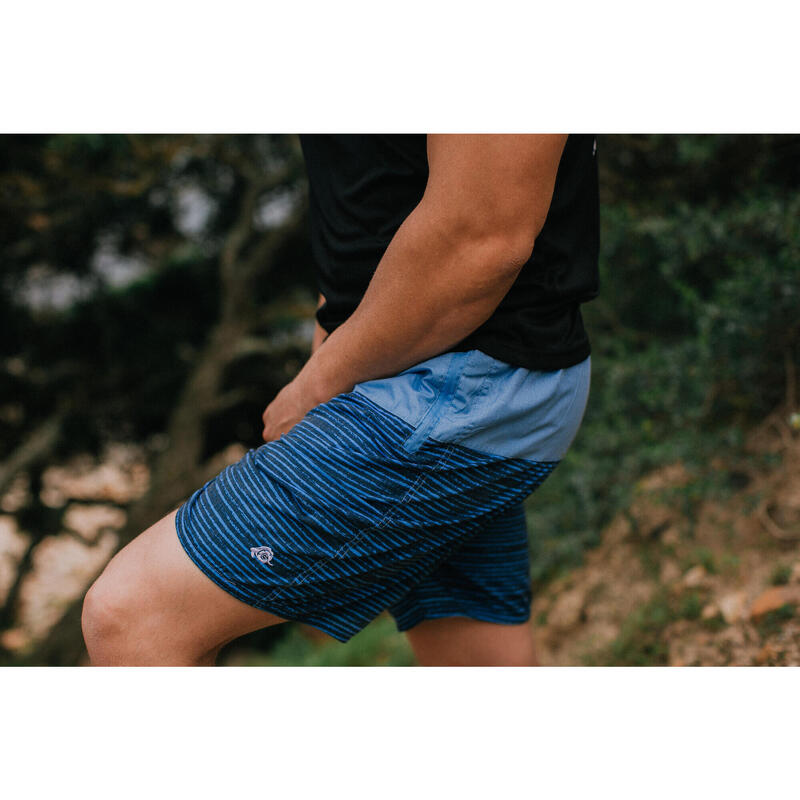 Costum de baie pentru bărbați cu model albastru negru cu dungi boardshorts