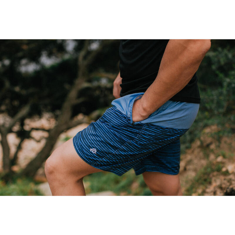 Costum de baie pentru bărbați cu model albastru negru cu dungi boardshorts