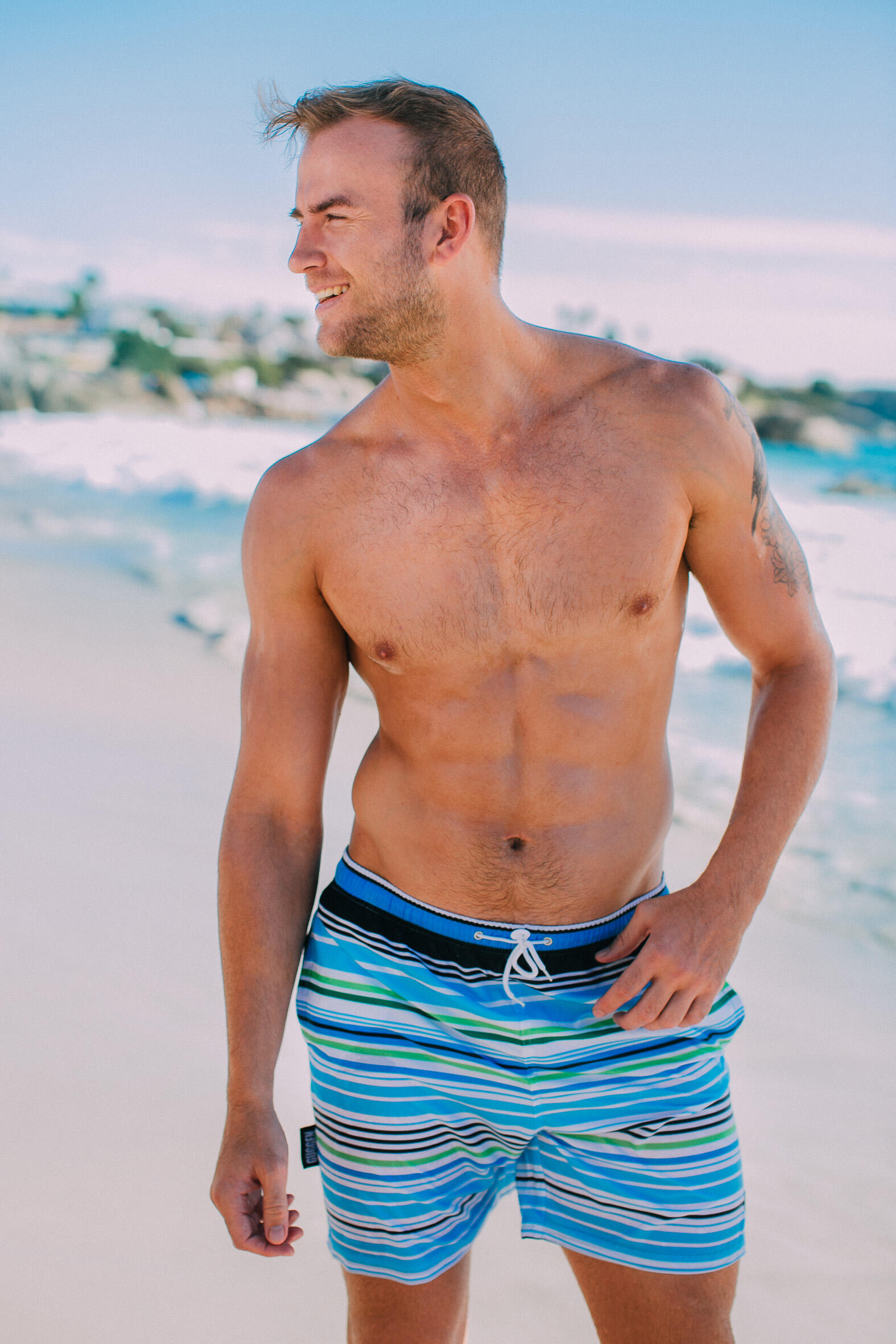 GUGGEN MOUNTAIN 2347 Boardshort Short Maillot de bain homme à rayures 3/7
