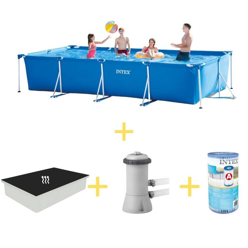 Intex Piscine - Frame Pool - 450 x 220 x 84 cm - Avec Tapis solaire, Pompe