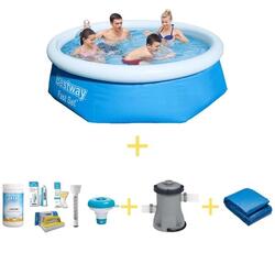 Bestway Piscine - Fast Set - 244 x 66 cm - Avec WAYS Kit d'entretien, Pompe de