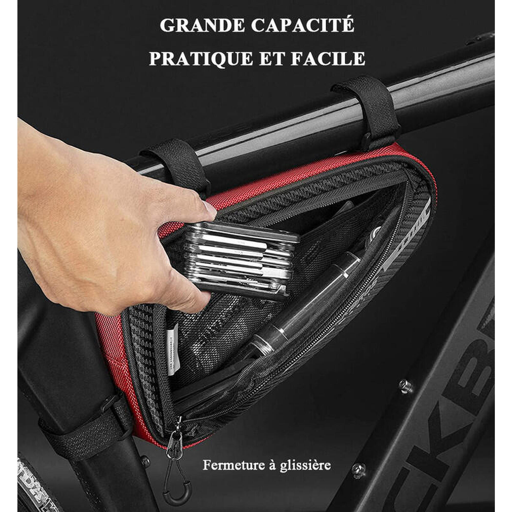 Sacoche Cadre Vélo Étanche Sacoche Triangle de Tube Stable Noir 1.2L