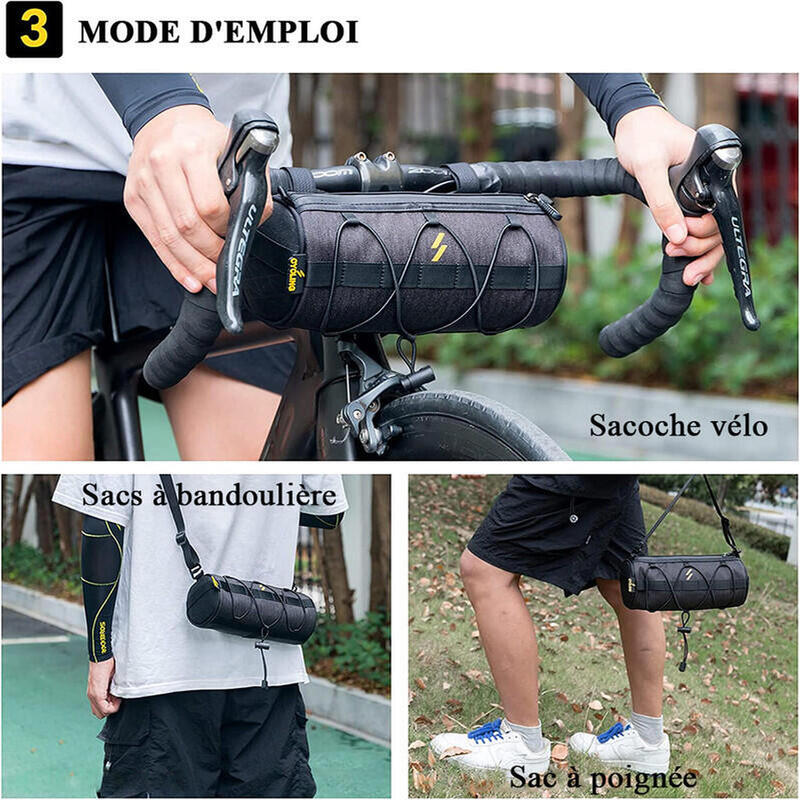 Sacoche de Vélo/VTT/VTC Cadre Sac de Guidon Vélo 2,4L Sac à Bandoulière Noir