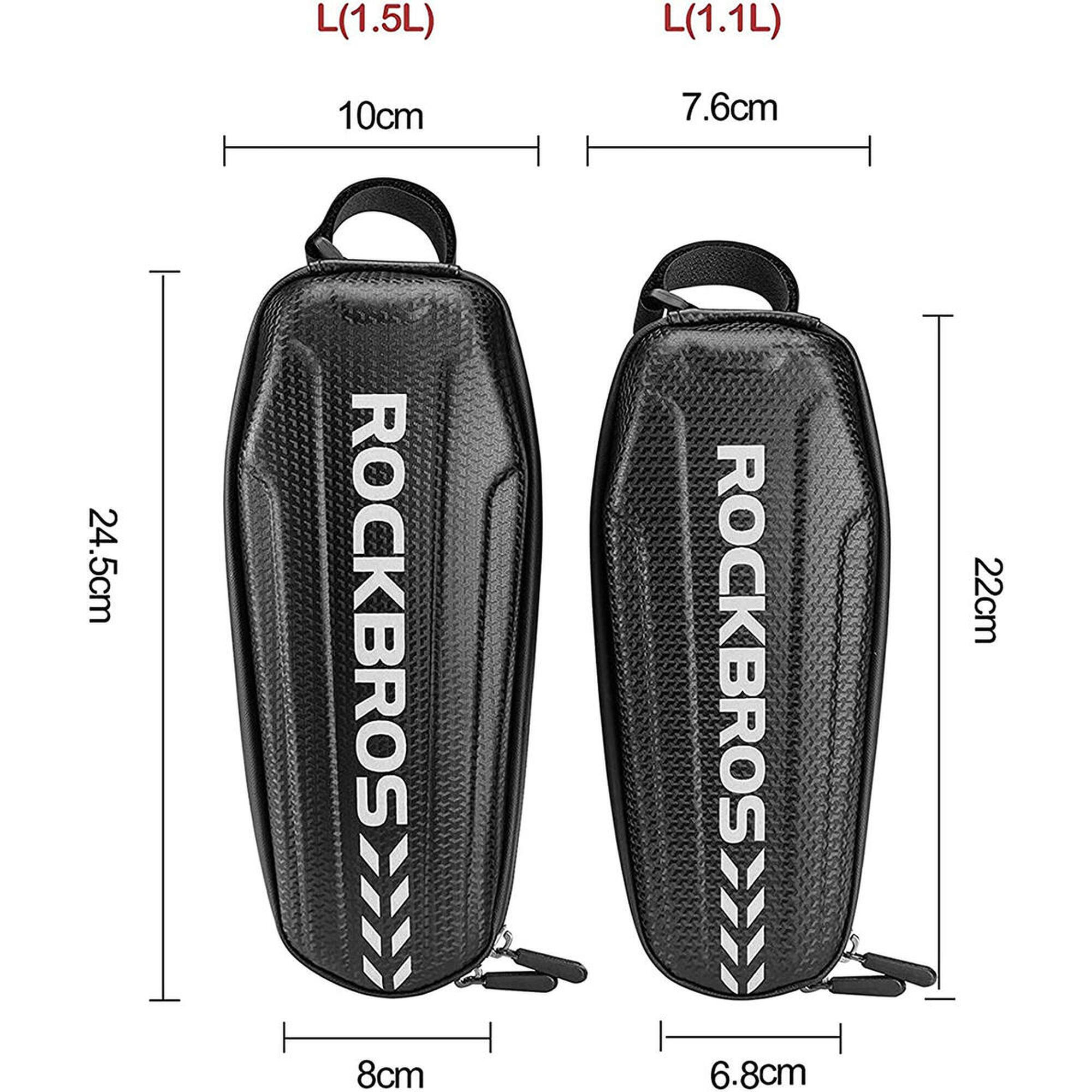 Sacoche de Cadre Vélo Sacoche de Tube VTT Étanche Noir 1,1L/1,5L 7/7