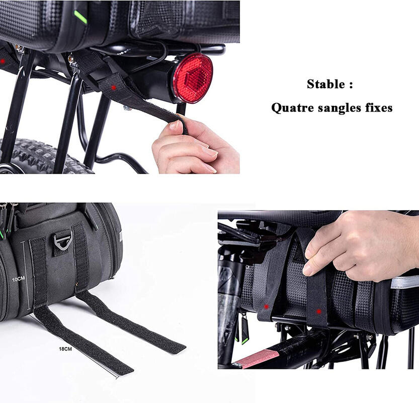 Sacoche Vélo Porte-Bagage Arrière Sac de Rangement Étanche Housse de Pluie Noir 4/7