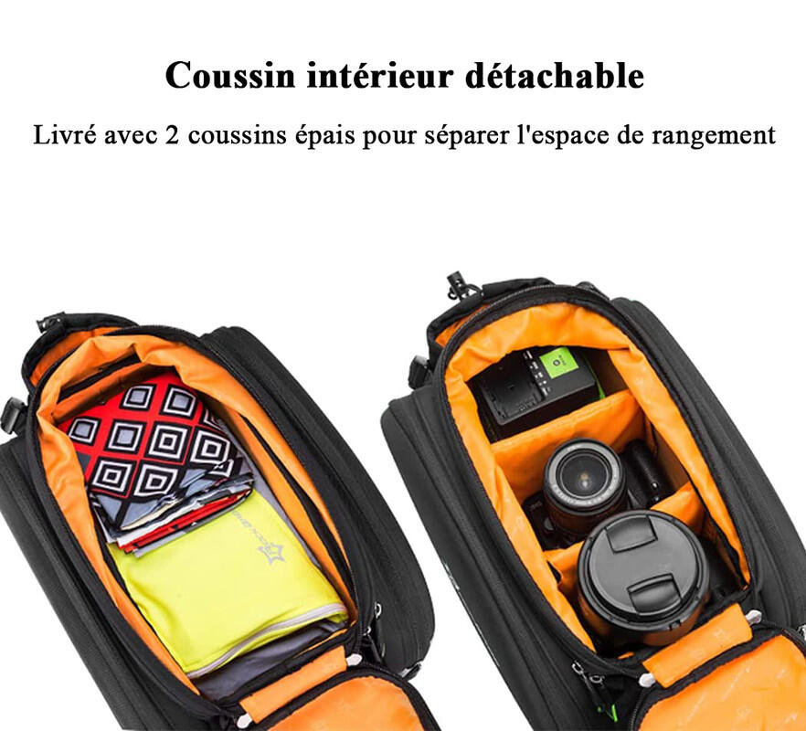 Sacoche Vélo Porte-Bagage Arrière Sac de Rangement Étanche Housse de Pluie Noir 2/7