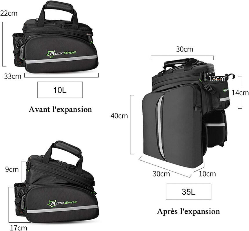 Sacoche Vélo Porte-Bagage Arrière Sac de Rangement Étanche Housse de Pluie Noir 3/7