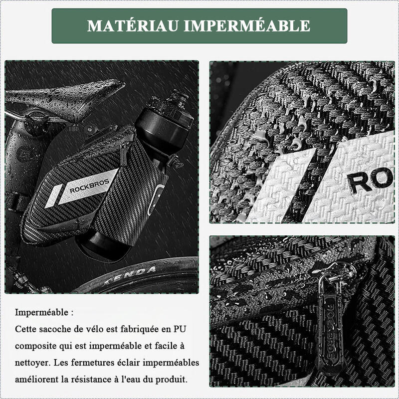 Fiets zadel tas Bike Seat Bag met fles houder zwart 1L 3/7
