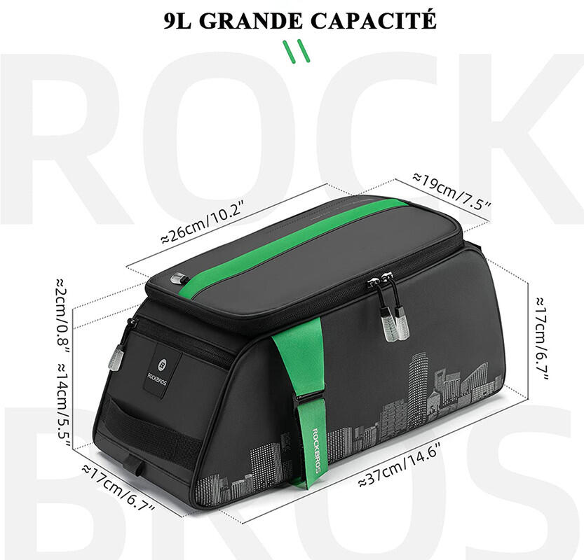 Sacoche Vélo 40L Rhinowalk Pour Porte-bagages - Imperméable, Avec Housse De Pluie, Bandes Réfléchissantes