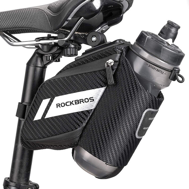 ROCKBROS Bolsa de selim para bicicleta BTT Bolsa de assento com suporte para preta 1L