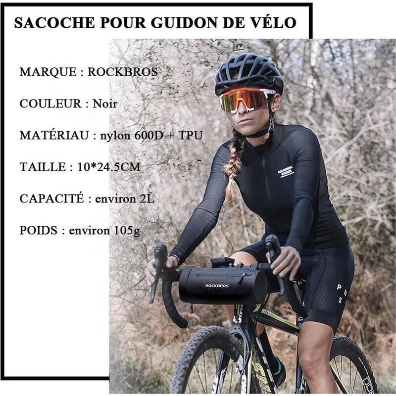 Sac/Sacoche Vélo Guidon avant  VTT étanche Panier vélo  2L Étanche Noir