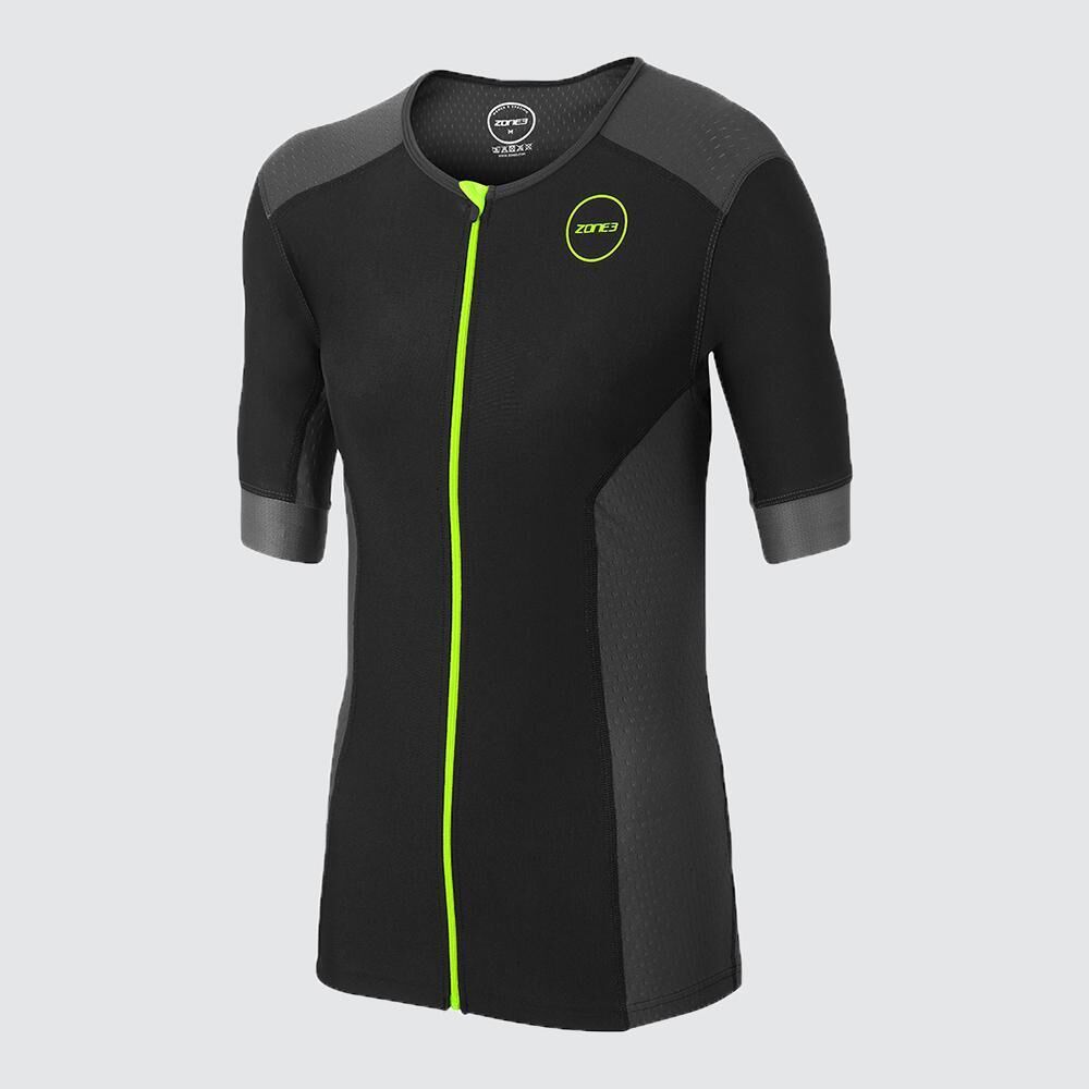 ZONE3 Aquaflo Plus Tri Top Short Sleeve Adult Black/Grey