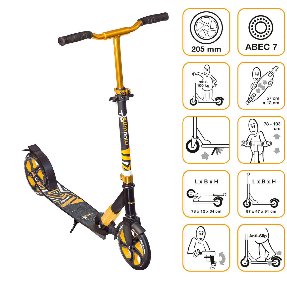 MUUWMI muuwmi Kickscooter Deluxe 205 mm gold