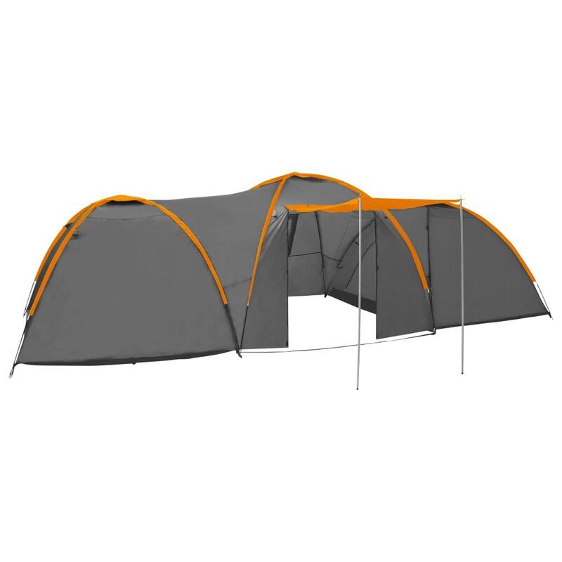 Tenda iglu de campismo 650x240x190 cm 8 pessoas cinza e laranja