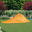 Tenda de campismo 317x240x100 cm laranja e cinzento