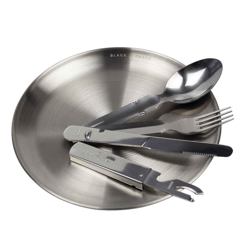 Camping Teller flach und Besteck Set | Edelstahl