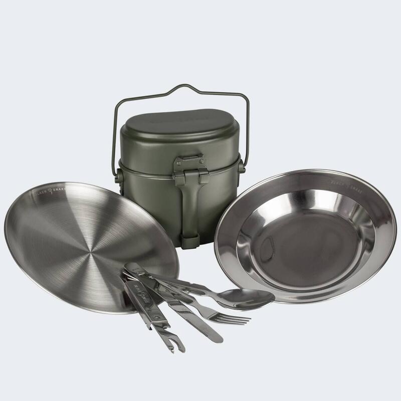 Conjunto de utensílios de cozinha para campismo, prato raso e fundo e talheres