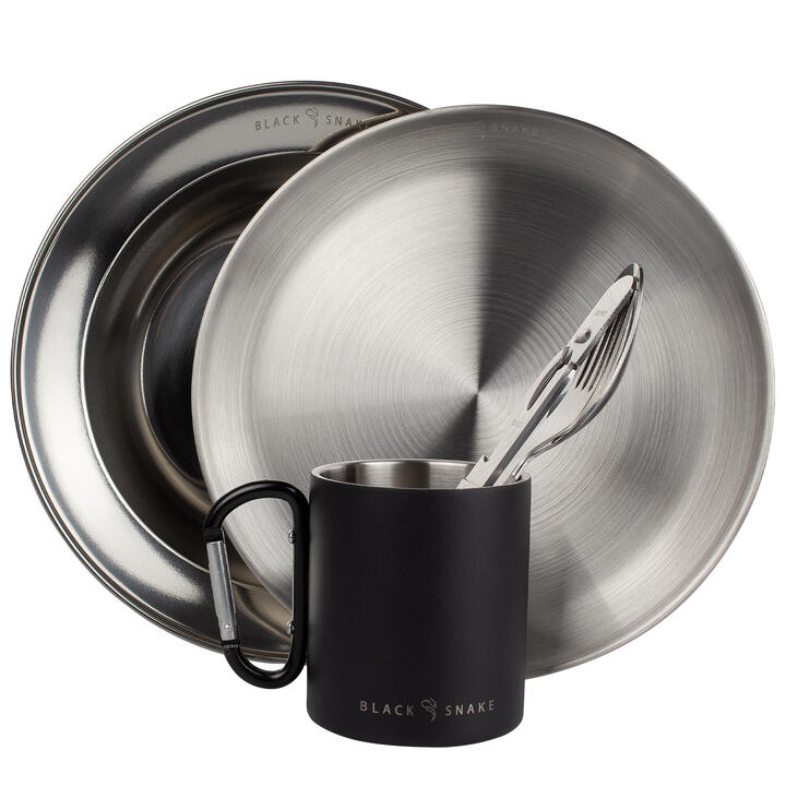 Camping tasse isotherme, couverts, assiette plate et creuse set | Acier