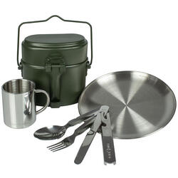 Batterie de cuisine de camping, assiette plate, couverts et tasse isotherme set