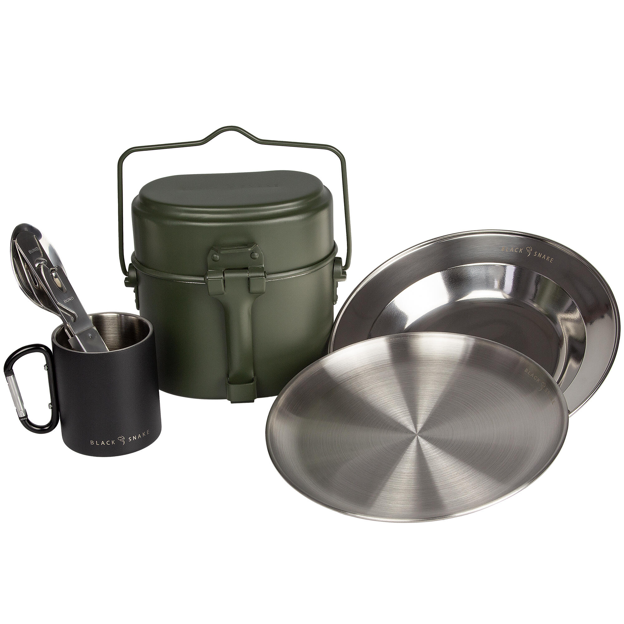 Utensílios de cozinha para campismo, prato raso e fundo, talheres e copo térmico