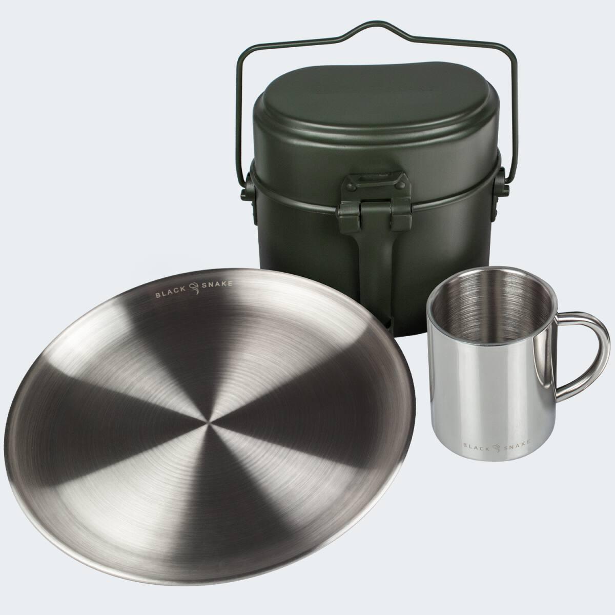 Gavetta da campeggio, piatto piano e tazza termica set 3/6