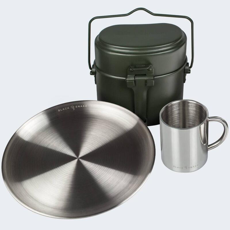 Batería de cocina de camping, plato llano y taza térmica set