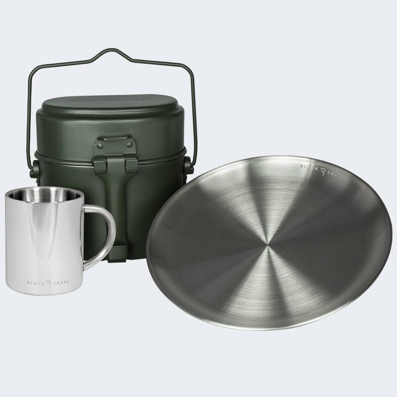 Batería de cocina de camping, plato llano y taza térmica set