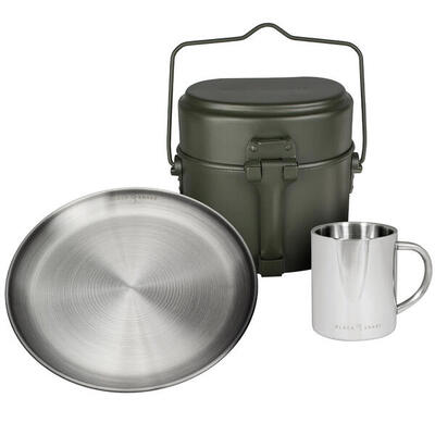 Gavetta da campeggio. piatto piano e tazza termica set