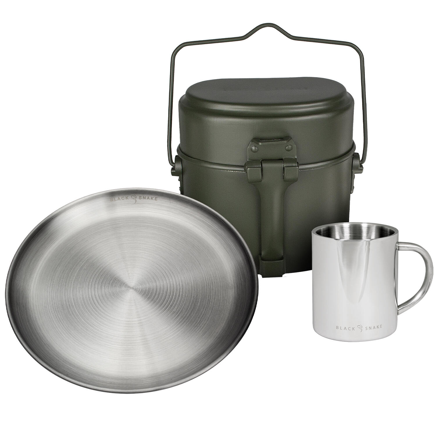 Black Snake - Batterie De Cuisine De Camping, Assiette Plate Et Tasse Isotherme Set - Assiette - Gris|vert - Taille Unique - Decathlon