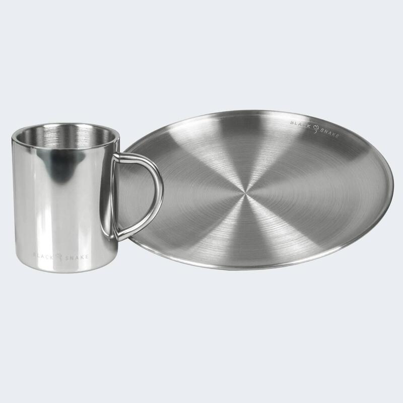 Plato llano de camping y taza térmica set | Acero inoxidable