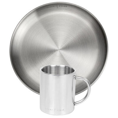 Camping Teller flach und Thermotasse Set | Edelstahl