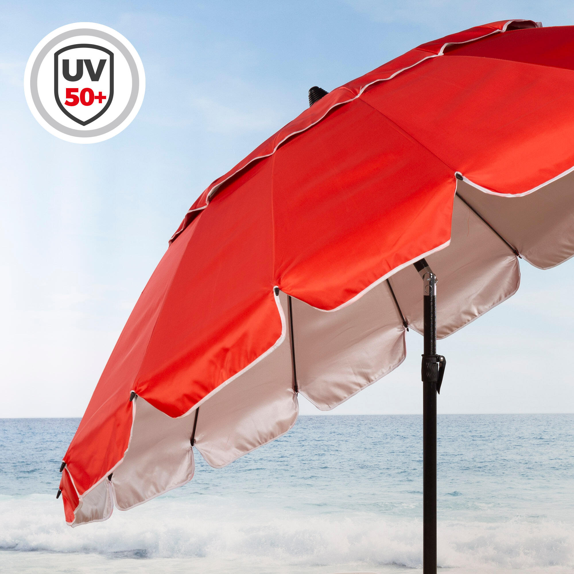 Parapluie de plage coupe-vent Ø195 cm rouge avec mât inclinable Aktive 2/6