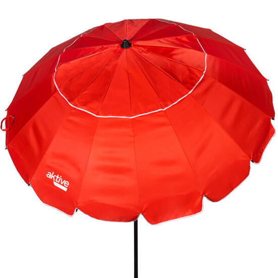 Parapluie de plage coupe-vent Ø206 cm rouge avec mât inclinable Aktive