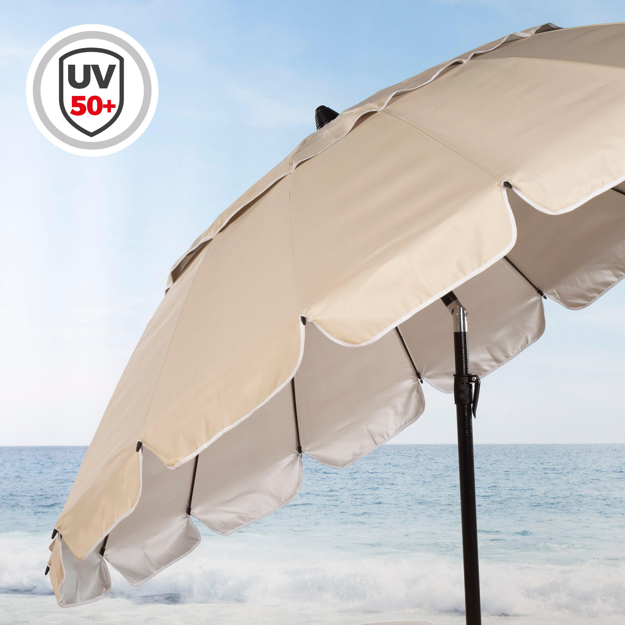 Aktive Parapluie de plage coupe-vent 16 mâts 240cm crème 2/6