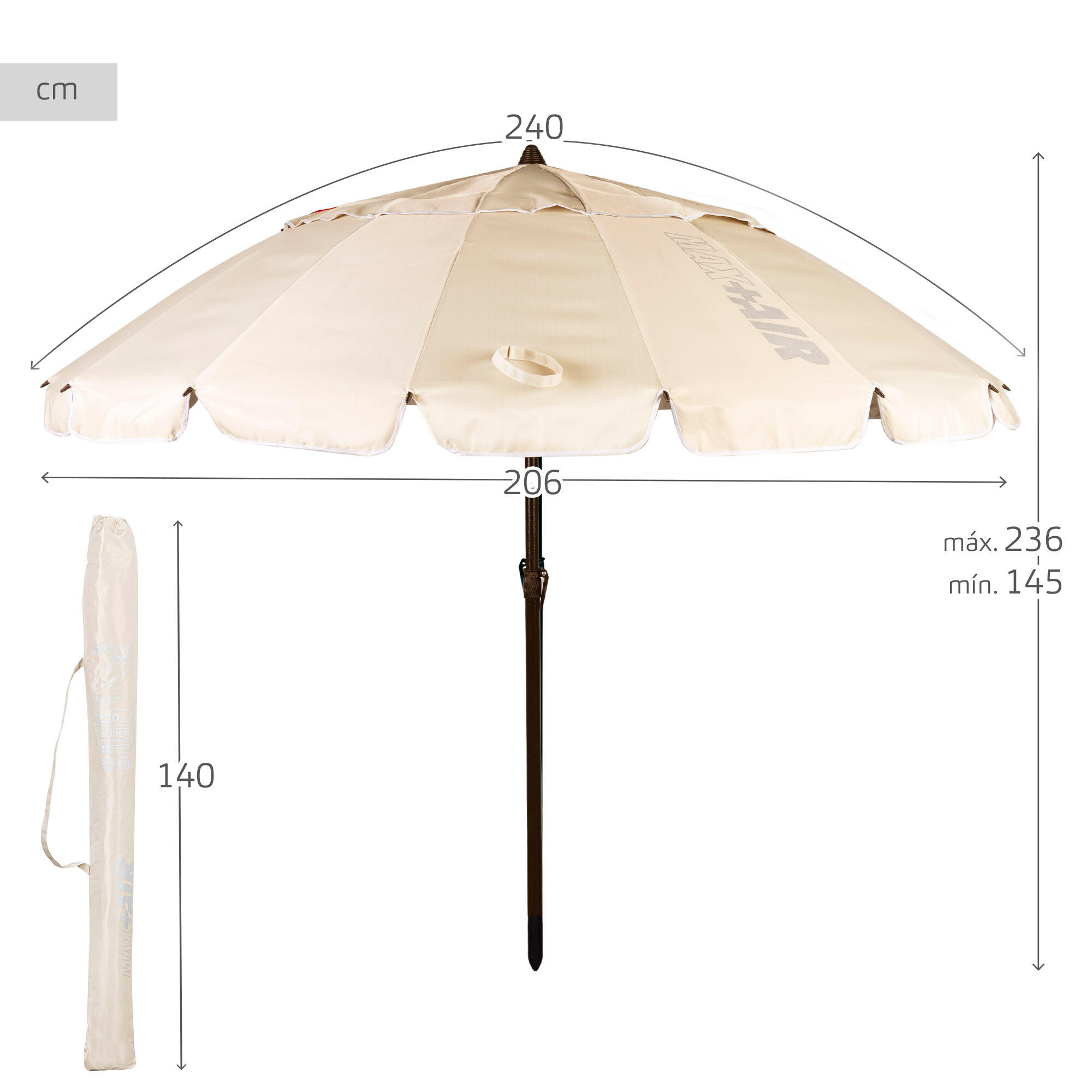 Aktive Parapluie de plage coupe-vent 16 mâts 240cm crème 3/6