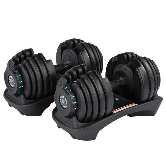 Set van 2 verstelbare halters instelbaar van 2,5 tot 24 kg Fitness Tech