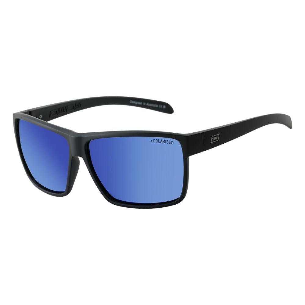 RACKATEER Unisex Sunglasses - Satin Black/Polarized Blue Mirror 1/4