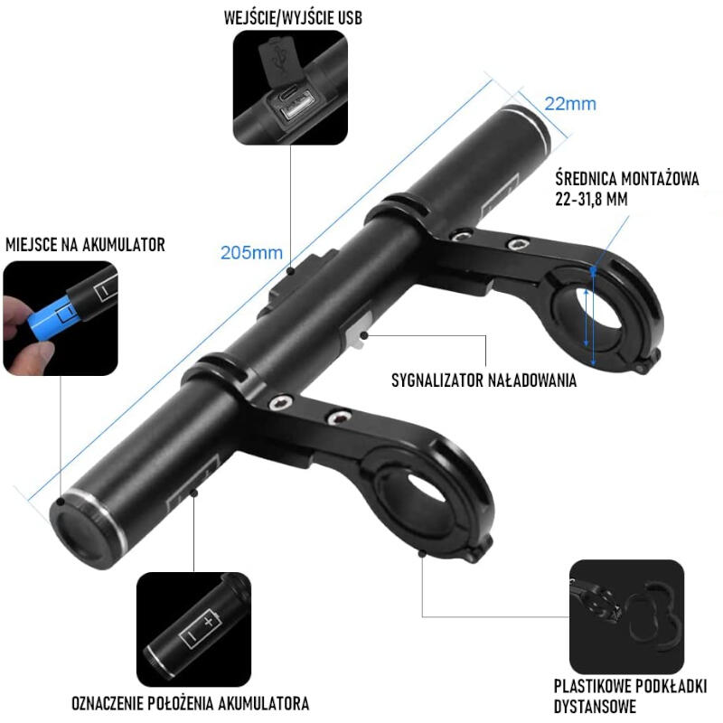 Uchwyt rowerowy przedłużka kierownicy Wheel Up powerbank