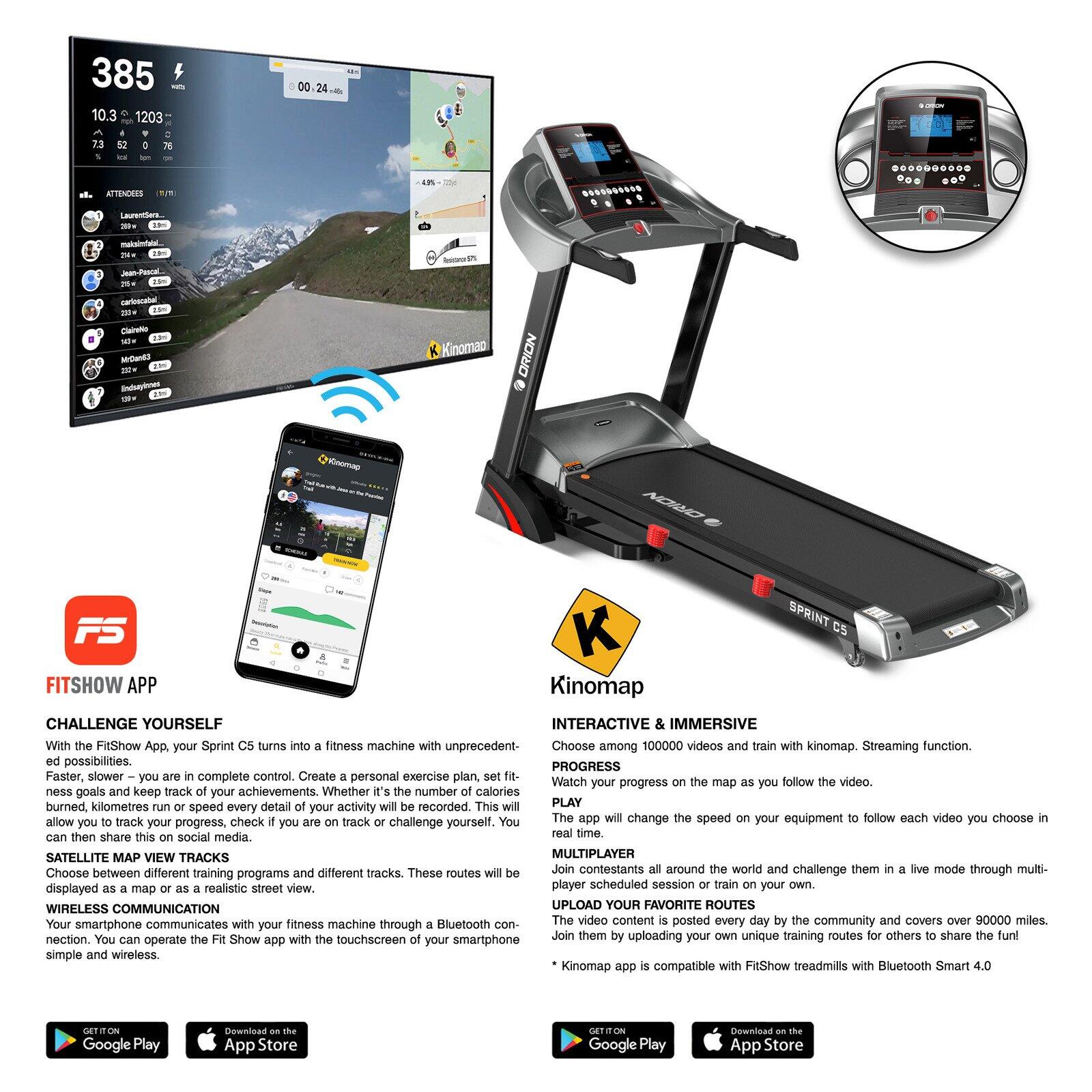 Bieżnia Elektryczna składana Orion Sprint C5, bluetooth, 0.8-16 km/h, 130x46 cm 3/7
