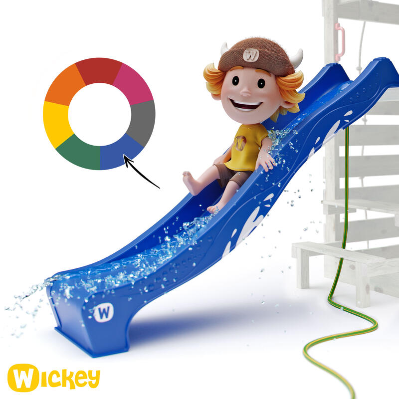 WICKEY Aire de jeux Portique bois TinyWave avec balançoire et toboggan bleu