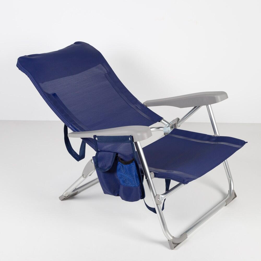 Cadeira de praia multiposições dobrável slim c/almofada e bolso Aktive 6/7