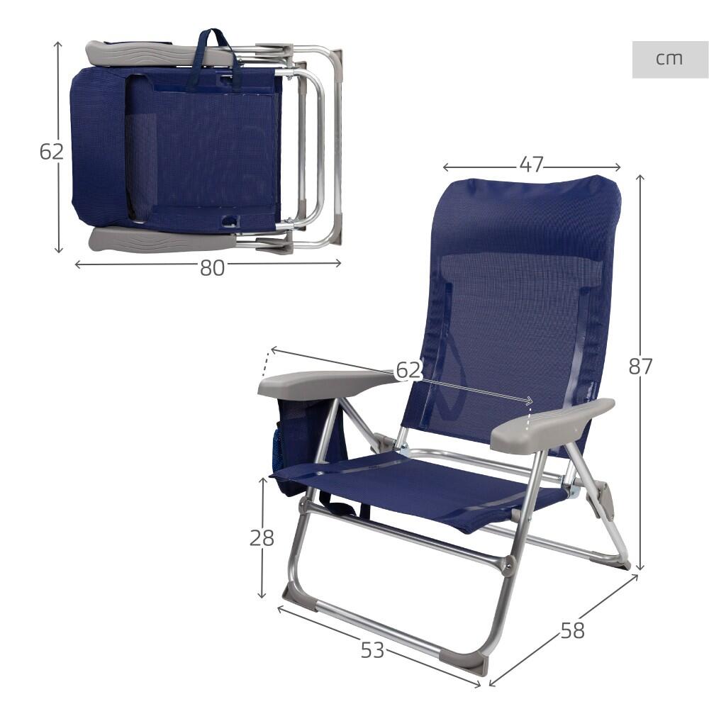 Cadeira de praia multiposições dobrável slim c/almofada e bolso Aktive 4/7