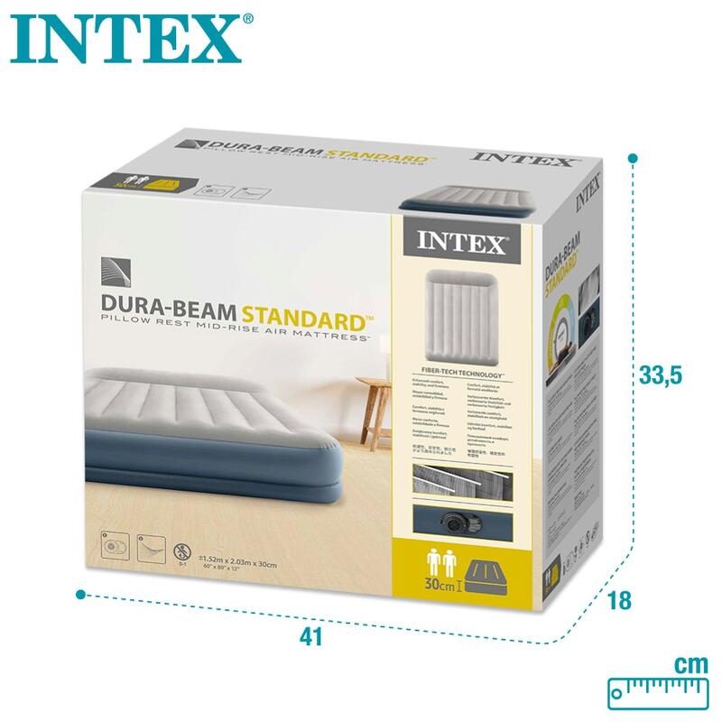 Intex 64118ND - Materasso Pillow Rest Mid-Rise Autogonfiante, 152x203x30 cm