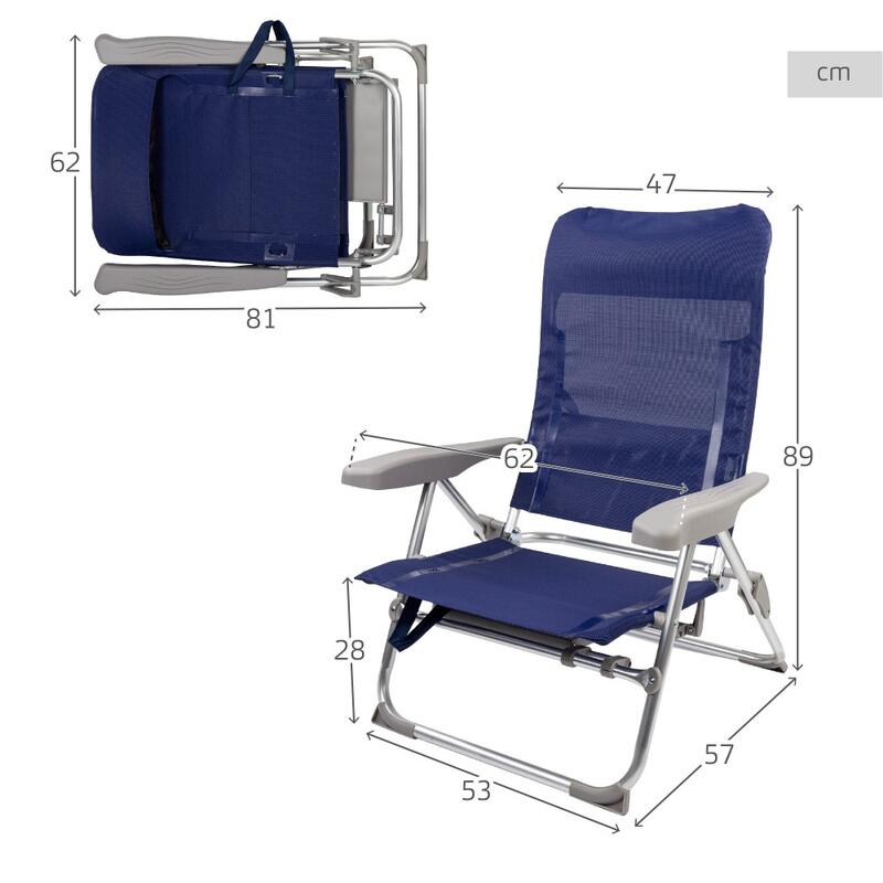 Cadeira de praia dobrável multiposições Slim c/mesa e almofada Aktive