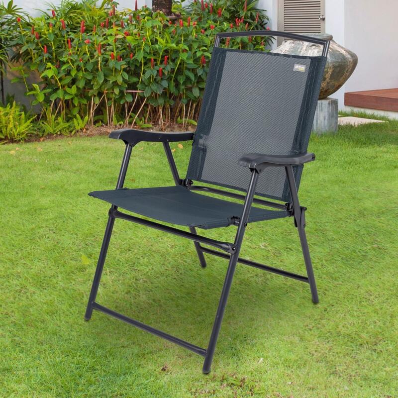 Chaise pliante de jardin en tissu renforcé anthracite avec accoudoirs Aktive