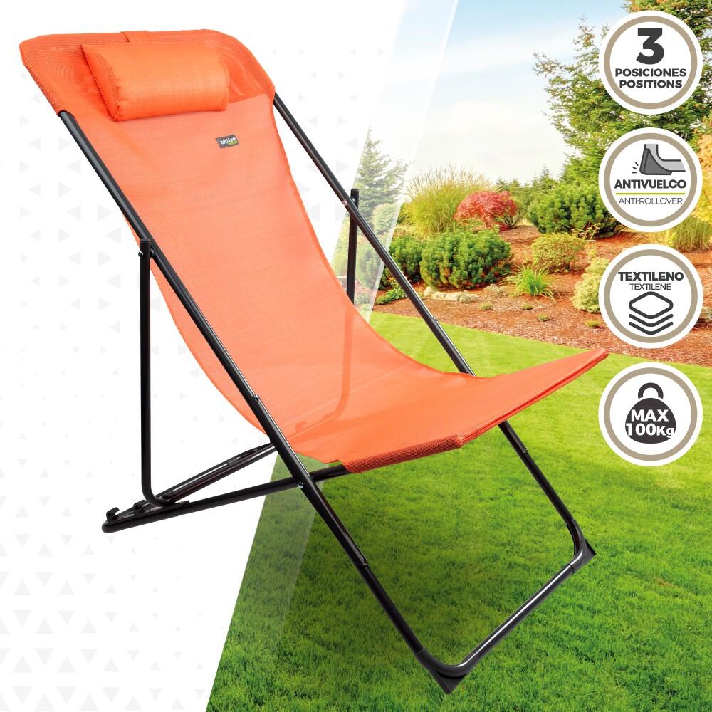 Amaca da giardino pieghevole multiposizione arancione con cuscino Aktive 2/7