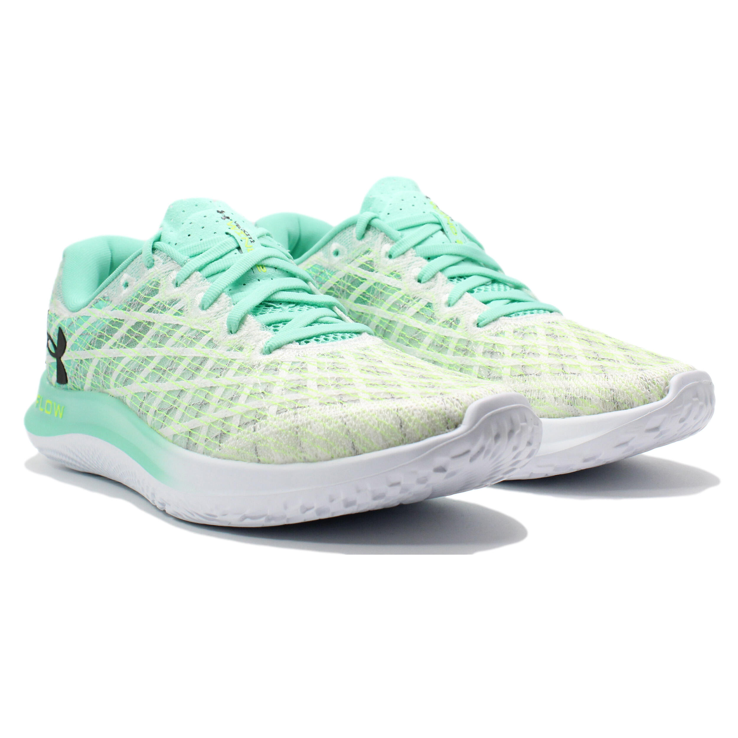 Damen Laufschuhe Under Armour FLOW Velociti Wind 2 Weiß Grün Gelb 4/5