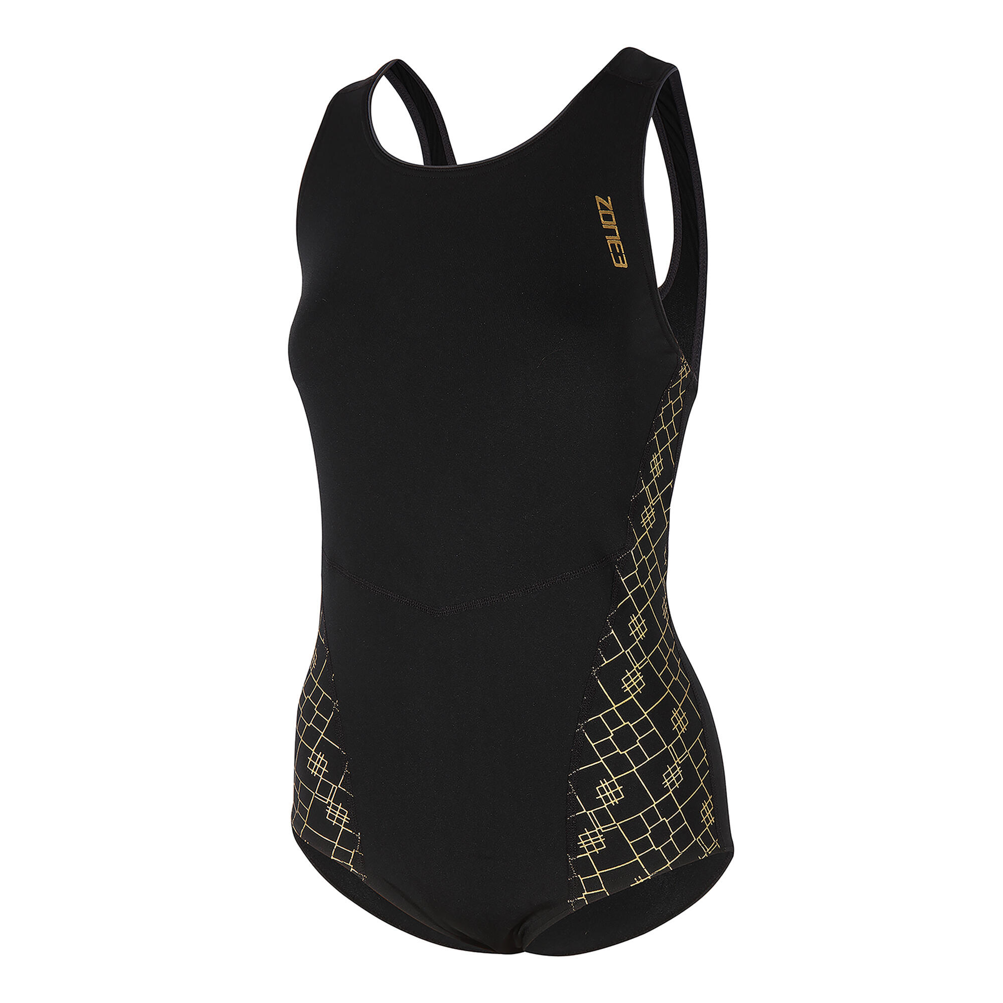 ZONE3 2024 Iconic Classic Swim Costume - Black / Grey / Gold
