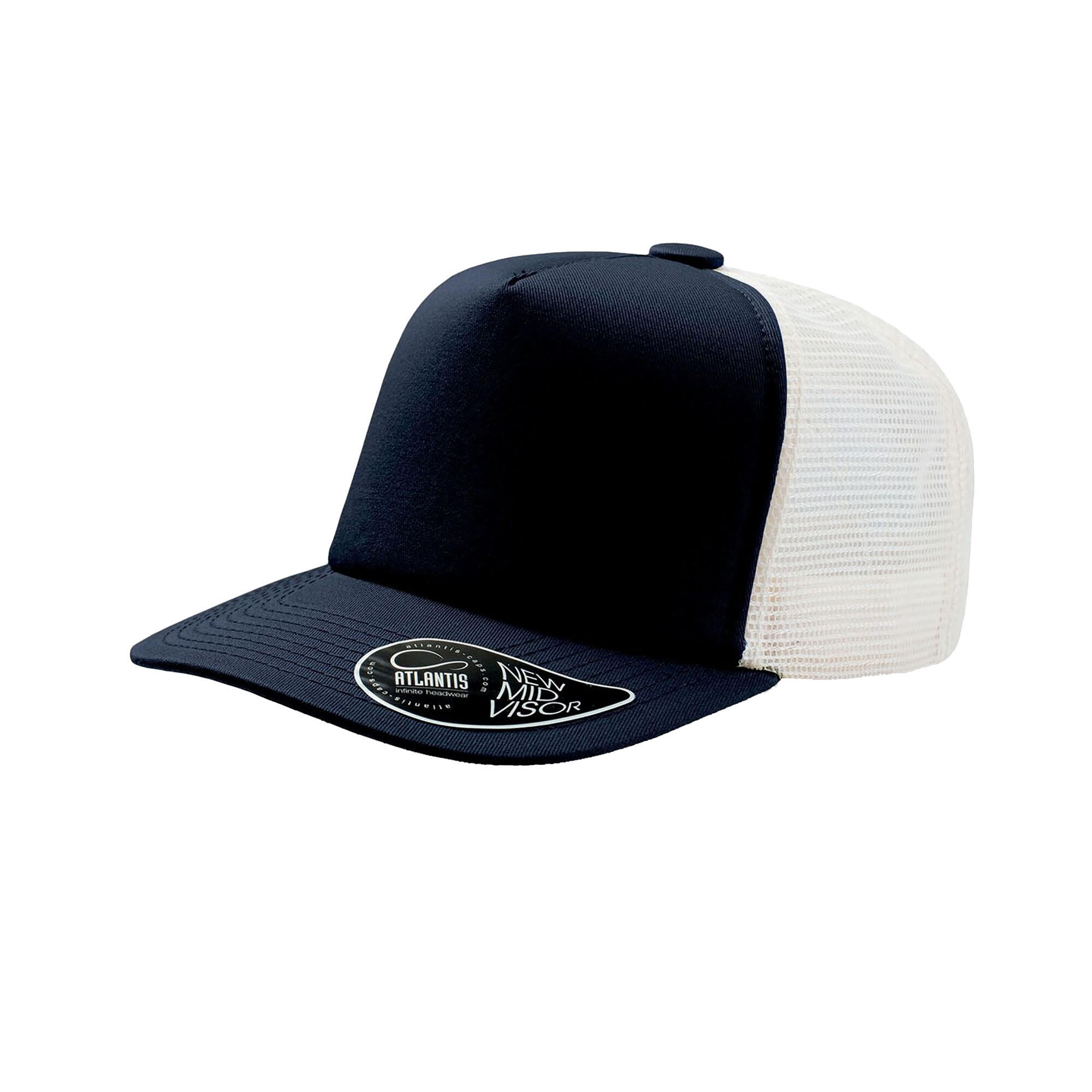 Record Mid Visor 5 Panel Trucker Cap (Navy) 1/4