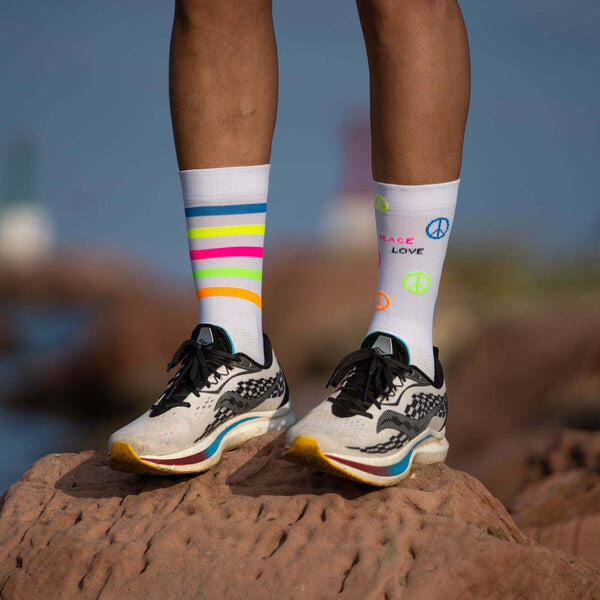 Peace Love V2 Adult Unisex Running Socks - White/Pink/Multi